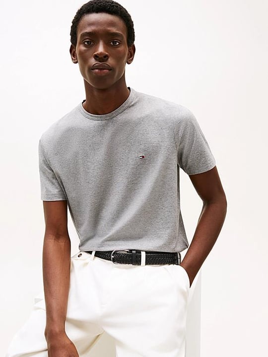 TOMMY HILFIGER Tommy Hilfiger Erkek Kısa Kol Bisiklet Yaka Tommy Hilfiger Yazı Desen Slim Fit Gri T-Shirt MW0MW37313-P91