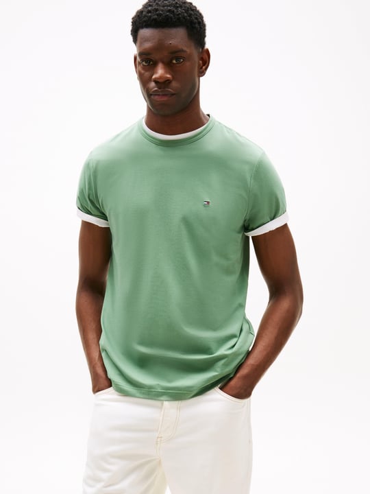 TOMMY HILFIGER Tommy Hilfiger Erkek Kısa Kol Bisiklet Yaka Tommy Hilfiger Yazı Desen Slim Fit Yeşil T-Shirt MW0MW37313-L0M