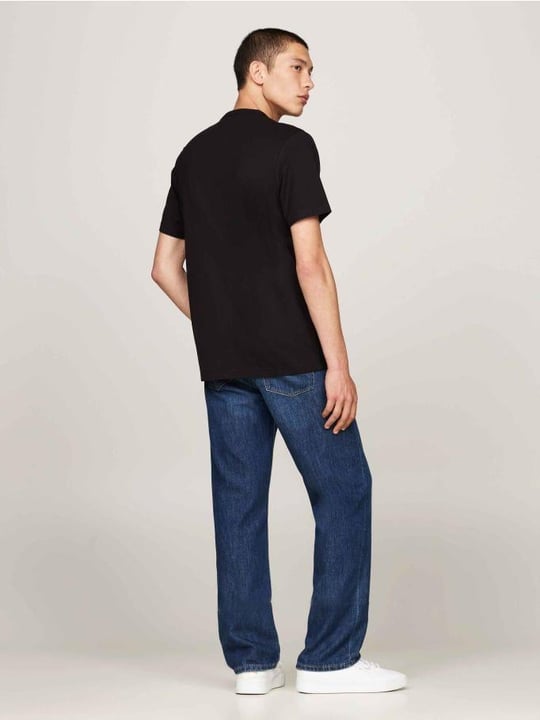 TOMMY HILFIGER Tommy Hilfiger Erkek Kısa Kol Bisiklet Yaka Tommy Hilfiger Yazı Desen Slim Fit Siyah T-Shirt MW0MW37313-BDS