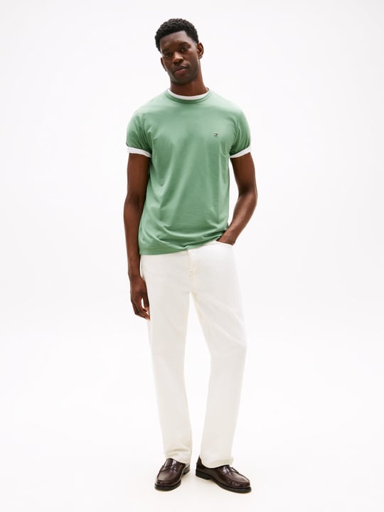 TOMMY HILFIGER Tommy Hilfiger Erkek Kısa Kol Bisiklet Yaka Tommy Hilfiger Yazı Desen Slim Fit Yeşil T-Shirt MW0MW37313-L0M