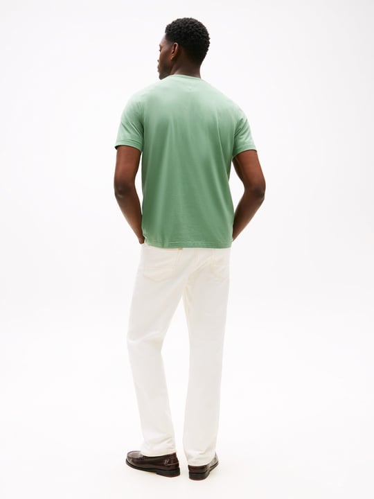 TOMMY HILFIGER Tommy Hilfiger Erkek Kısa Kol Bisiklet Yaka Tommy Hilfiger Yazı Desen Slim Fit Yeşil T-Shirt MW0MW37313-L0M