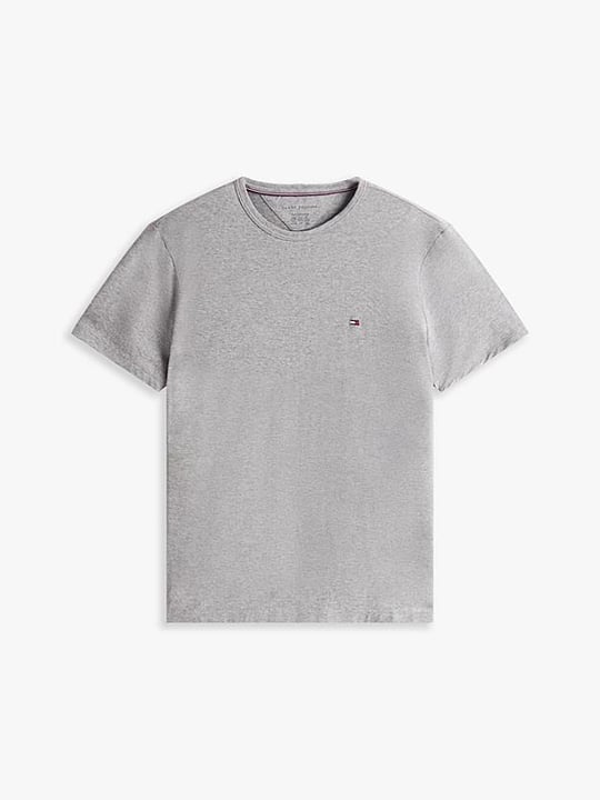 TOMMY HILFIGER Tommy Hilfiger Erkek Kısa Kol Bisiklet Yaka Tommy Hilfiger Yazı Desen Slim Fit Gri T-Shirt MW0MW37313-P91