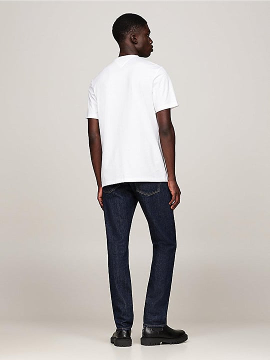 TOMMY HILFIGER Tommy Hilfiger Erkek Kısa Kol Bisiklet Yaka Tommy Hilfiger Yazı Desen Slim Fit Beyaz T-Shirt MW0MW37313-YBR
