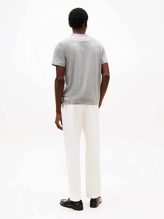 TOMMY HILFIGER Tommy Hilfiger Erkek Kısa Kol Bisiklet Yaka Tommy Hilfiger Yazı Desen Slim Fit Gri T-Shirt MW0MW37313-P91