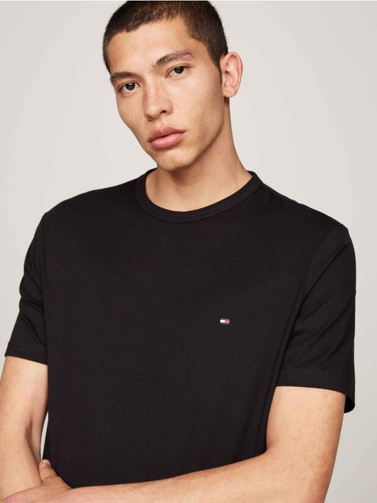 TOMMY HILFIGER Tommy Hilfiger Erkek Kısa Kol Bisiklet Yaka Tommy Hilfiger Yazı Desen Slim Fit Siyah T-Shirt MW0MW37313-BDS