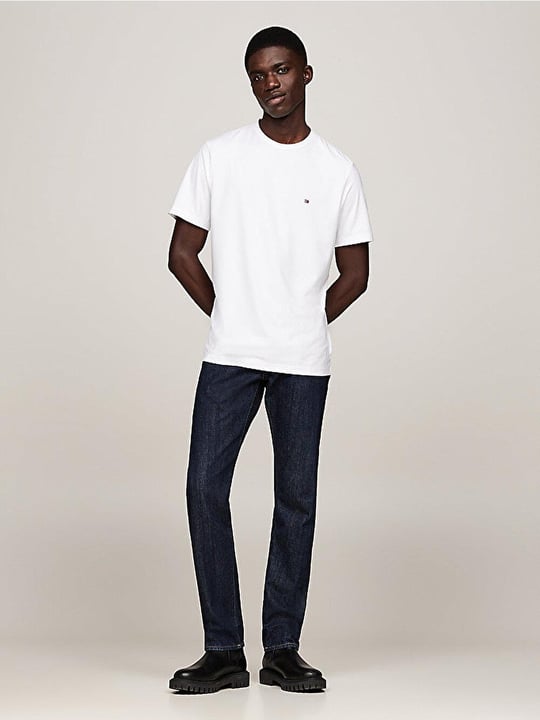 TOMMY HILFIGER Tommy Hilfiger Erkek Kısa Kol Bisiklet Yaka Tommy Hilfiger Yazı Desen Slim Fit Beyaz T-Shirt MW0MW37313-YBR