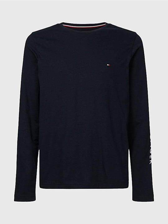 Tommy Hilfiger Tommy Hilfiger Erkek Kollarda Logo Baskılı Düz Günlük Kullanım Lacivert T-Shirt MW0MW09096-DW5