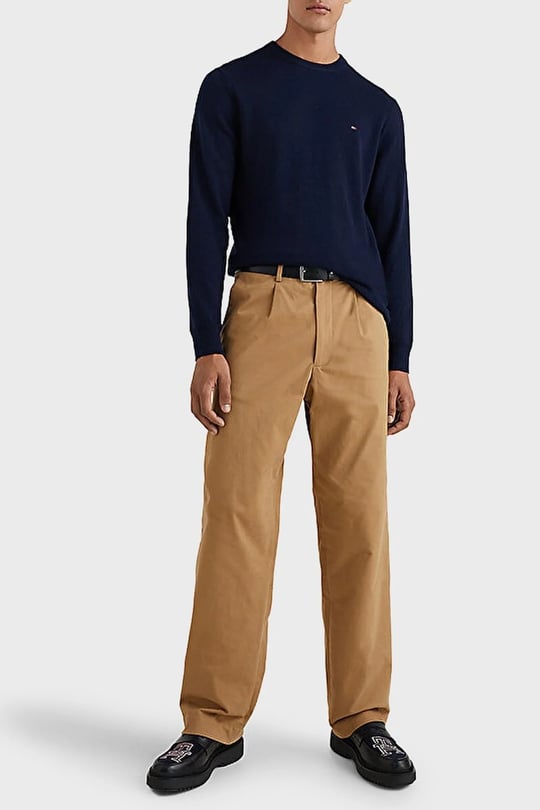 Tommy Hilfiger Tommy Hilfiger Erkek Logolu Yuvarlak Yakalı Uzun Kollu Günlük Kullanım Lacivert Kazak MW0MW28046-DW5