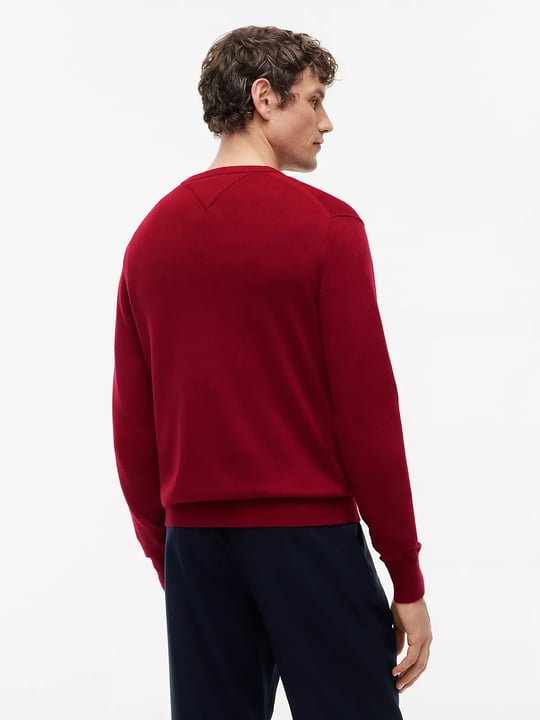 Tommy Hilfiger Tommy Hilfiger Erkek Logolu Yuvarlak Yakalı Uzun Kollu Günlük Kullanım Kırmızı Kazak MW0MW28046-XIT
