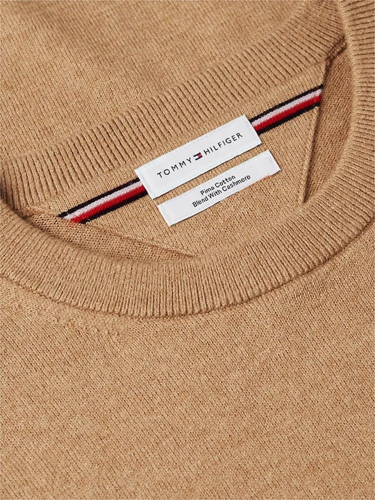 Tommy Hilfiger Tommy Hilfiger Erkek Logolu Yuvarlak Yakalı Uzun Kollu Günlük Kullanım Bej Kazak MW0MW28046-A1L