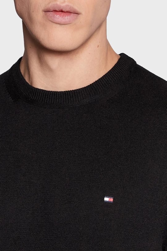 Tommy Hilfiger Tommy Hilfiger Erkek Logolu Yuvarlak Yakalı Uzun Kollu Günlük Kullanım Siyah Kazak MW0MW28046-BDS