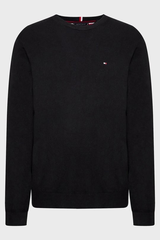 Tommy Hilfiger Tommy Hilfiger Erkek Logolu Yuvarlak Yakalı Uzun Kollu Günlük Kullanım Siyah Kazak MW0MW28046-BDS