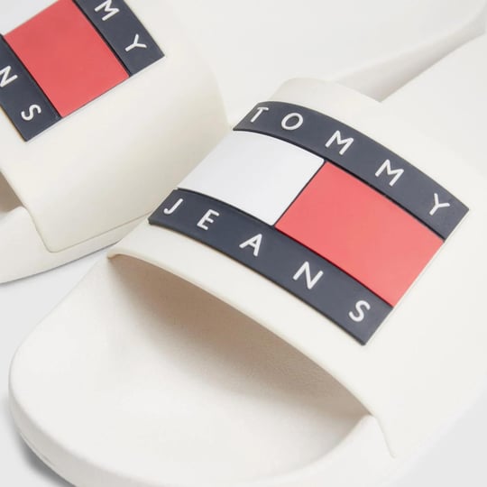Tommy Hilfiger Tommy Hilfiger Erkek Logolu Suni Deri Günlük Kullanım Ekru Terlik EM0EM01191-TCR