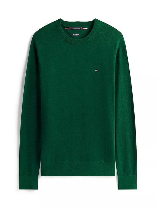 Tommy Hilfiger Tommy Hilfiger Erkek Logolu Yuvarlak Yakalı Uzun Kollu Günlük Kullanım Yeşil Kazak MW0MW28046-MQ8