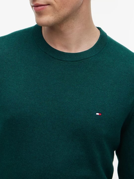 Tommy Hilfiger Tommy Hilfiger Erkek Logolu Yuvarlak Yakalı Uzun Kollu Günlük Kullanım Yeşil Kazak MW0MW28046-MQ8