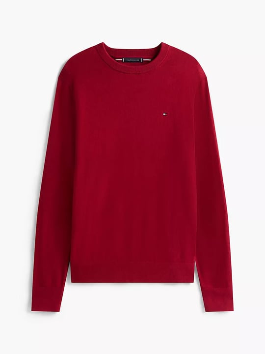 Tommy Hilfiger Tommy Hilfiger Erkek Logolu Yuvarlak Yakalı Uzun Kollu Günlük Kullanım Kırmızı Kazak MW0MW28046-XIT