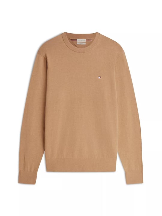 Tommy Hilfiger Tommy Hilfiger Erkek Logolu Yuvarlak Yakalı Uzun Kollu Günlük Kullanım Bej Kazak MW0MW28046-A1L