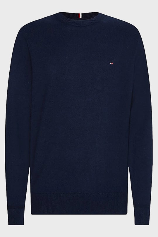 Tommy Hilfiger Tommy Hilfiger Erkek Logolu Yuvarlak Yakalı Uzun Kollu Günlük Kullanım Lacivert Kazak MW0MW28046-DW5