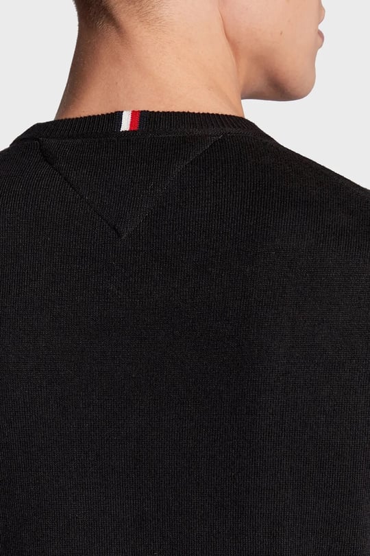 Tommy Hilfiger Tommy Hilfiger Erkek Logolu Yuvarlak Yakalı Uzun Kollu Günlük Kullanım Siyah Kazak MW0MW28046-BDS