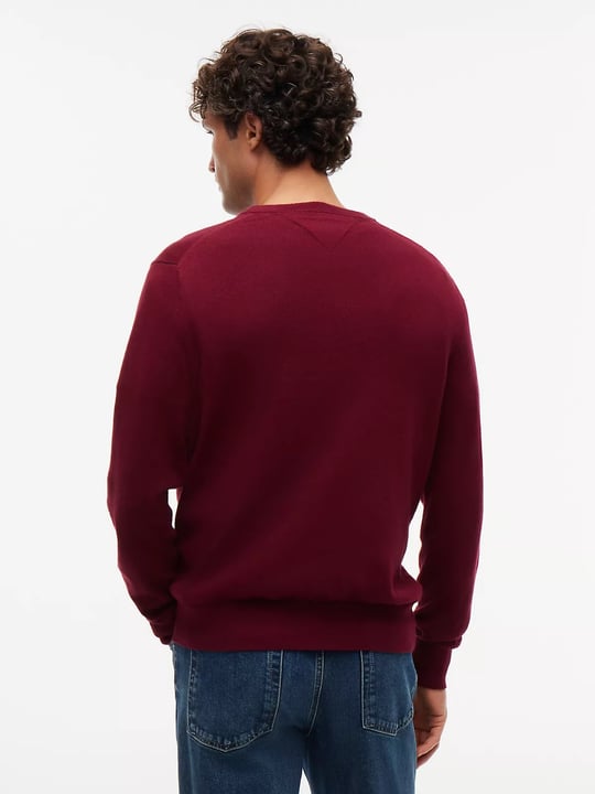 Tommy Hilfiger Tommy Hilfiger Erkek Logolu Yuvarlak Yakalı Uzun Kollu Günlük Kullanım Bordo Kazak MW0MW28046-VLP