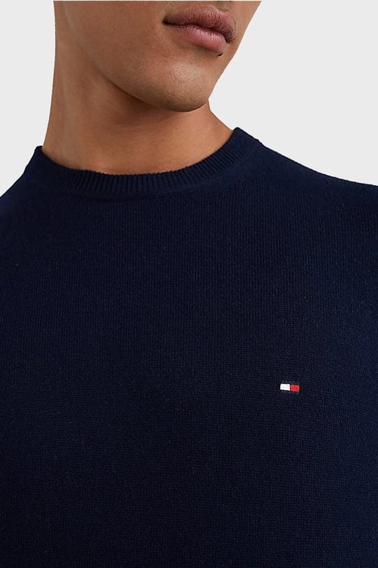 Tommy Hilfiger Tommy Hilfiger Erkek Logolu Yuvarlak Yakalı Uzun Kollu Günlük Kullanım Lacivert Kazak MW0MW28046-DW5