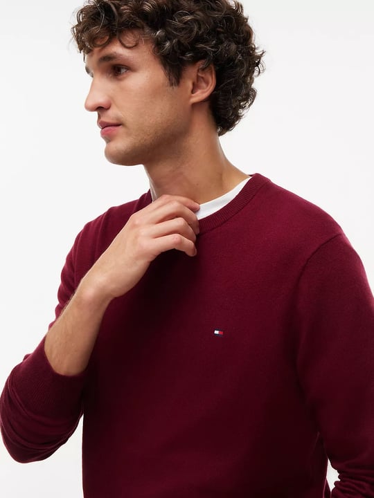 Tommy Hilfiger Tommy Hilfiger Erkek Logolu Yuvarlak Yakalı Uzun Kollu Günlük Kullanım Bordo Kazak MW0MW28046-VLP