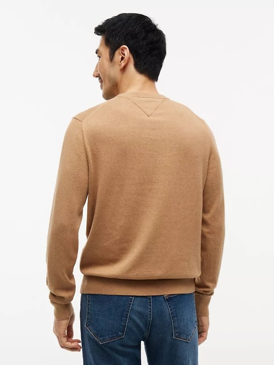 Tommy Hilfiger Tommy Hilfiger Erkek Logolu Yuvarlak Yakalı Uzun Kollu Günlük Kullanım Bej Kazak MW0MW28046-A1L