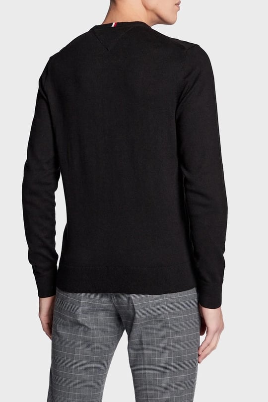 Tommy Hilfiger Tommy Hilfiger Erkek Logolu Yuvarlak Yakalı Uzun Kollu Günlük Kullanım Siyah Kazak MW0MW28046-BDS