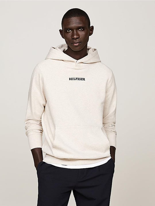 Tommy Hilfiger Tommy Hilfiger Erkek Marka Logolu Uzun Kollu Rahat Bej Sweatshirt MW0MW35561-HCX