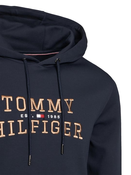 Tommy Hilfiger Tommy Hilfiger Erkek Normal Kalıp Kapüşonlu Logo Kabartmalı Uzun Kollu Lacivert Sweatshirt MW0MW42528-DW5