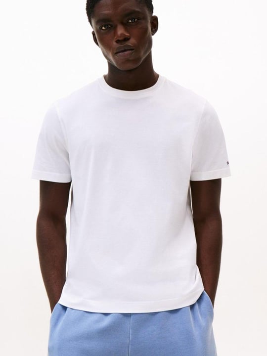 TOMMY HILFIGER Tommy Hilfiger Erkek Normal Kalıp Yuvarlak Yakalı Pamuklu Kısa Kollu Beyaz T-Shirt MW0MW39779-YBR