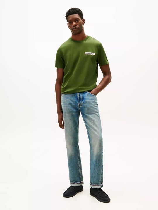 Tommy Hilfiger Tommy Hilfiger Erkek Normal Kalıp Yuvarlak Yakalı Logo İmzalı Kısa Kollu Yeşil T-Shirt MW0MW41463-L01