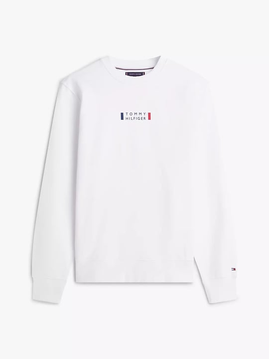 Tommy Hilfiger Tommy Hilfiger Erkek Normal Kalıp Logo Desenli Yuvarlak Yakalı Uzun Kollu Beyaz Sweatshirt MW0MW41428-YBR