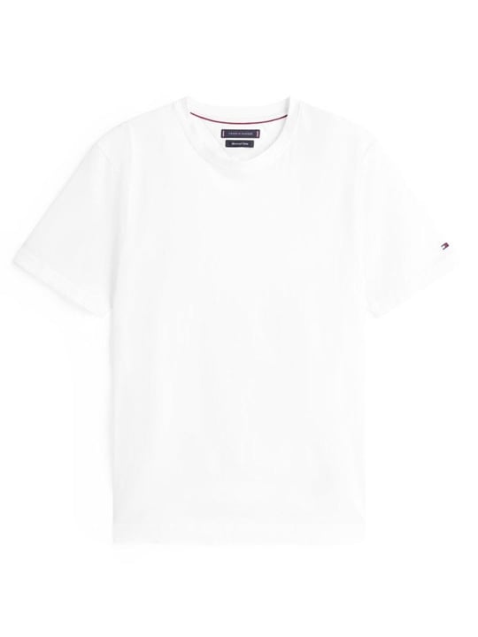 TOMMY HILFIGER Tommy Hilfiger Erkek Normal Kalıp Yuvarlak Yakalı Pamuklu Kısa Kollu Beyaz T-Shirt MW0MW39779-YBR