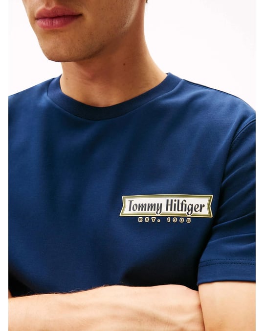 Tommy Hilfiger Tommy Hilfiger Erkek Normal Kalıp Yuvarlak Yakalı Logo İmzalı Kısa Kollu Lacivert T-Shirt MW0MW41463-C1G