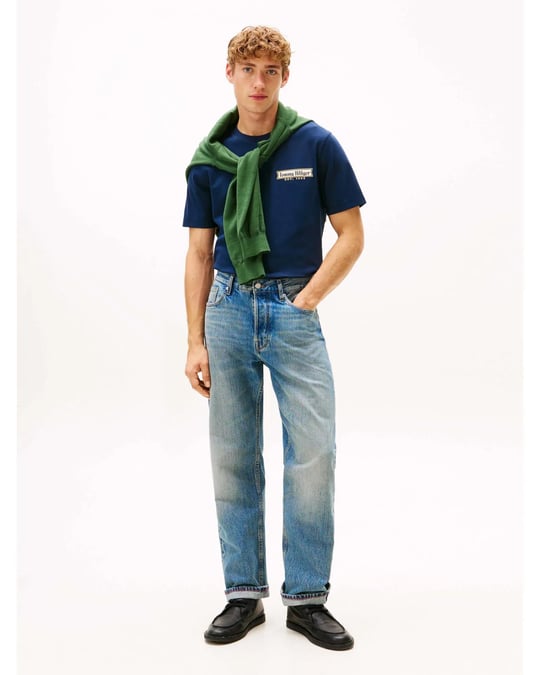 Tommy Hilfiger Tommy Hilfiger Erkek Normal Kalıp Yuvarlak Yakalı Logo İmzalı Kısa Kollu Lacivert T-Shirt MW0MW41463-C1G