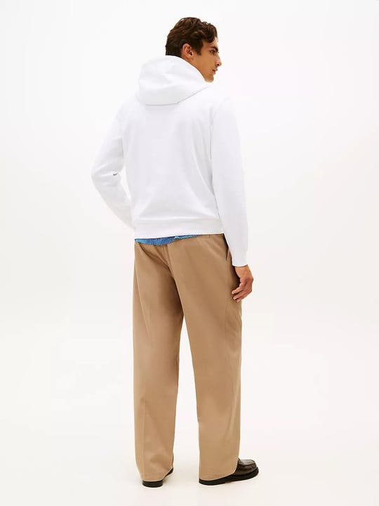 Tommy Hilfiger Tommy Hilfiger Erkek Normal Kalıp Kapüşonlu Logo Kabartmalı Uzun Kollu Beyaz Sweatshirt MW0MW42528-YBR