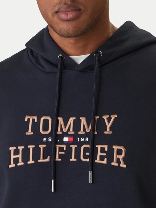 Tommy Hilfiger Tommy Hilfiger Erkek Normal Kalıp Kapüşonlu Logo Kabartmalı Uzun Kollu Lacivert Sweatshirt MW0MW42528-DW5