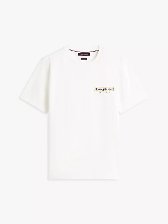 Tommy Hilfiger Tommy Hilfiger Erkek Normal Kalıp Yuvarlak Yakalı Logo İmzalı Kısa Kollu Beyaz T-Shirt MW0MW41463-YBL