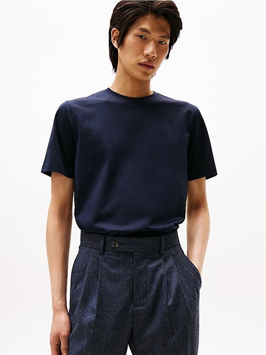 TOMMY HILFIGER Tommy Hilfiger Erkek Normal Kalıp Yuvarlak Yakalı Pamuklu Kısa Kollu Mavi T-Shirt MW0MW39779-DW5