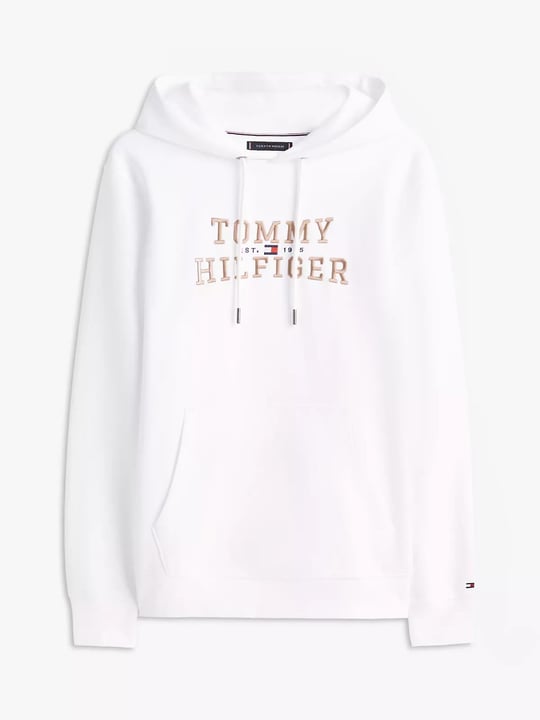 Tommy Hilfiger Tommy Hilfiger Erkek Normal Kalıp Kapüşonlu Logo Kabartmalı Uzun Kollu Beyaz Sweatshirt MW0MW42528-YBR