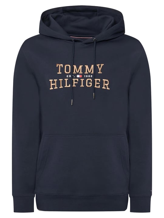 Tommy Hilfiger Tommy Hilfiger Erkek Normal Kalıp Kapüşonlu Logo Kabartmalı Uzun Kollu Lacivert Sweatshirt MW0MW42528-DW5