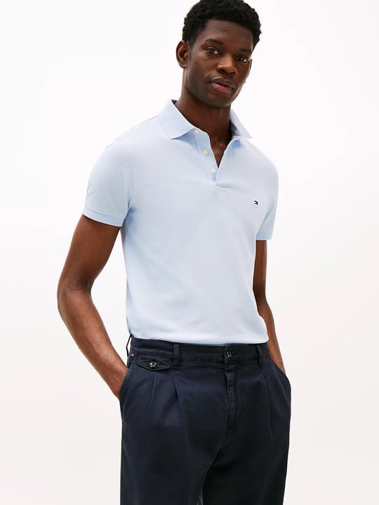 TOMMY HILFIGER Tommy Hilfiger Erkek Pamuklu Polo Yakalı Düğme Kapamalı Kısa Kollu Lacivert Polo Yaka T-Shirt MW0MW17771-C1O