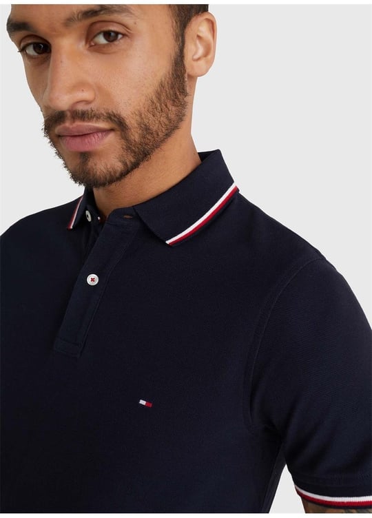 Tommy Hilfiger Tommy Hilfiger Erkek Pamuklu Polo Yakalı Düğme Kapamalı Kısa Kollu Lacivert Polo Yaka T-Shirt MW0MW13080-DW5