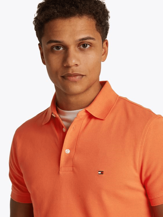 Tommy Hilfiger Tommy Hilfiger Erkek Pamuklu Polo Yakalı Düğme Kapamalı Kısa Kollu Turuncu Polo Yaka T-Shirt MW0MW17771-SCX
