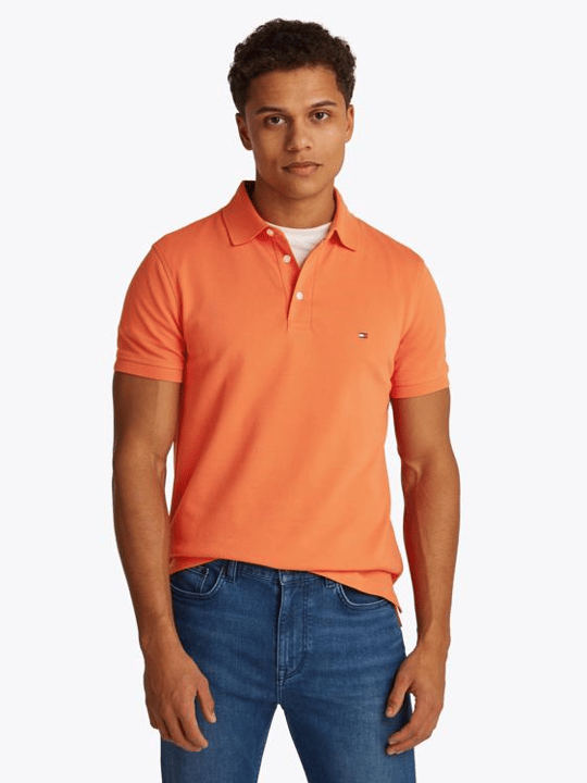 Tommy Hilfiger Tommy Hilfiger Erkek Pamuklu Polo Yakalı Düğme Kapamalı Kısa Kollu Turuncu Polo Yaka T-Shirt MW0MW17771-SCX
