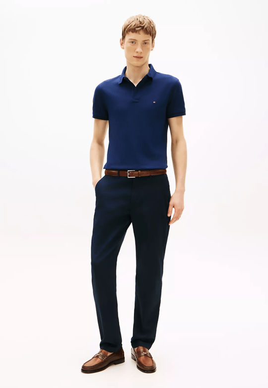 Tommy Hilfiger Tommy Hilfiger Erkek Pamuklu Polo Yakalı Düğme Kapamalı Kısa Kollu Mavi Polo Yaka T-Shirt MW0MW17771-DCC