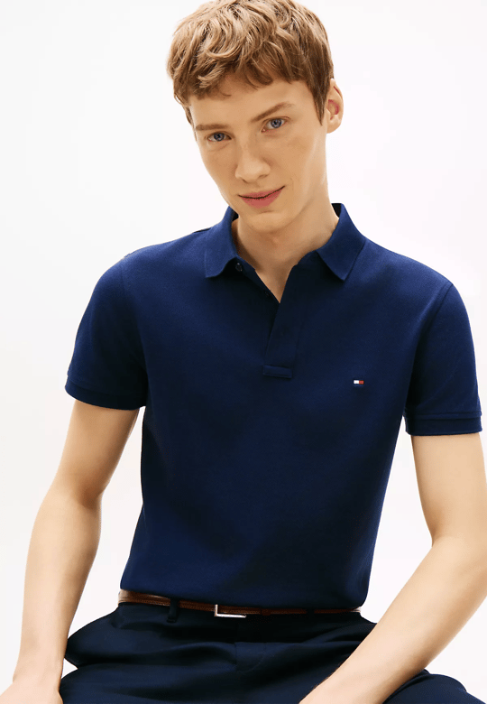Tommy Hilfiger Tommy Hilfiger Erkek Pamuklu Polo Yakalı Düğme Kapamalı Kısa Kollu Mavi Polo Yaka T-Shirt MW0MW17771-DCC