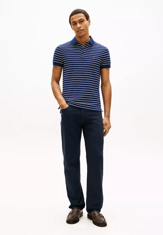 Tommy Hilfiger Tommy Hilfiger Erkek Pamuklu Polo Yakalı Düğme Kapamalı Kısa Kollu Mavi Polo Yaka T-Shirt MW0MW17771-0X5
