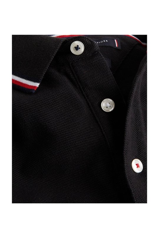 Tommy Hilfiger Tommy Hilfiger Erkek Pamuklu Polo Yakalı Düğme Kapamalı Kısa Kollu Siyah Polo Yaka T-Shirt MW0MW13080-BDS